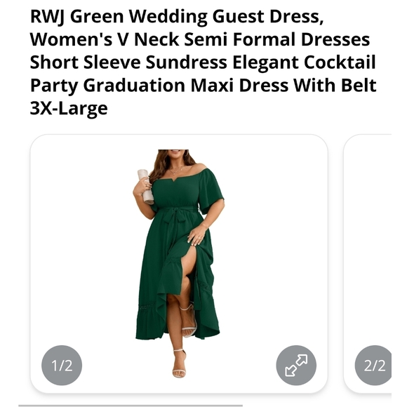 RWJ - 3x Green V Neck Semi Formal Dresses Short Sleeve Dress - Picture 13 of 16